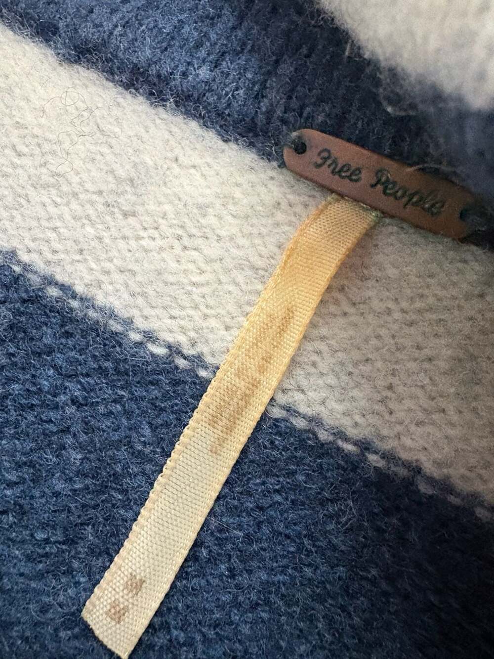 Free People Lambswool Striped Fringe Cardigan Navy Gray Open Front - Picture 2 of 5